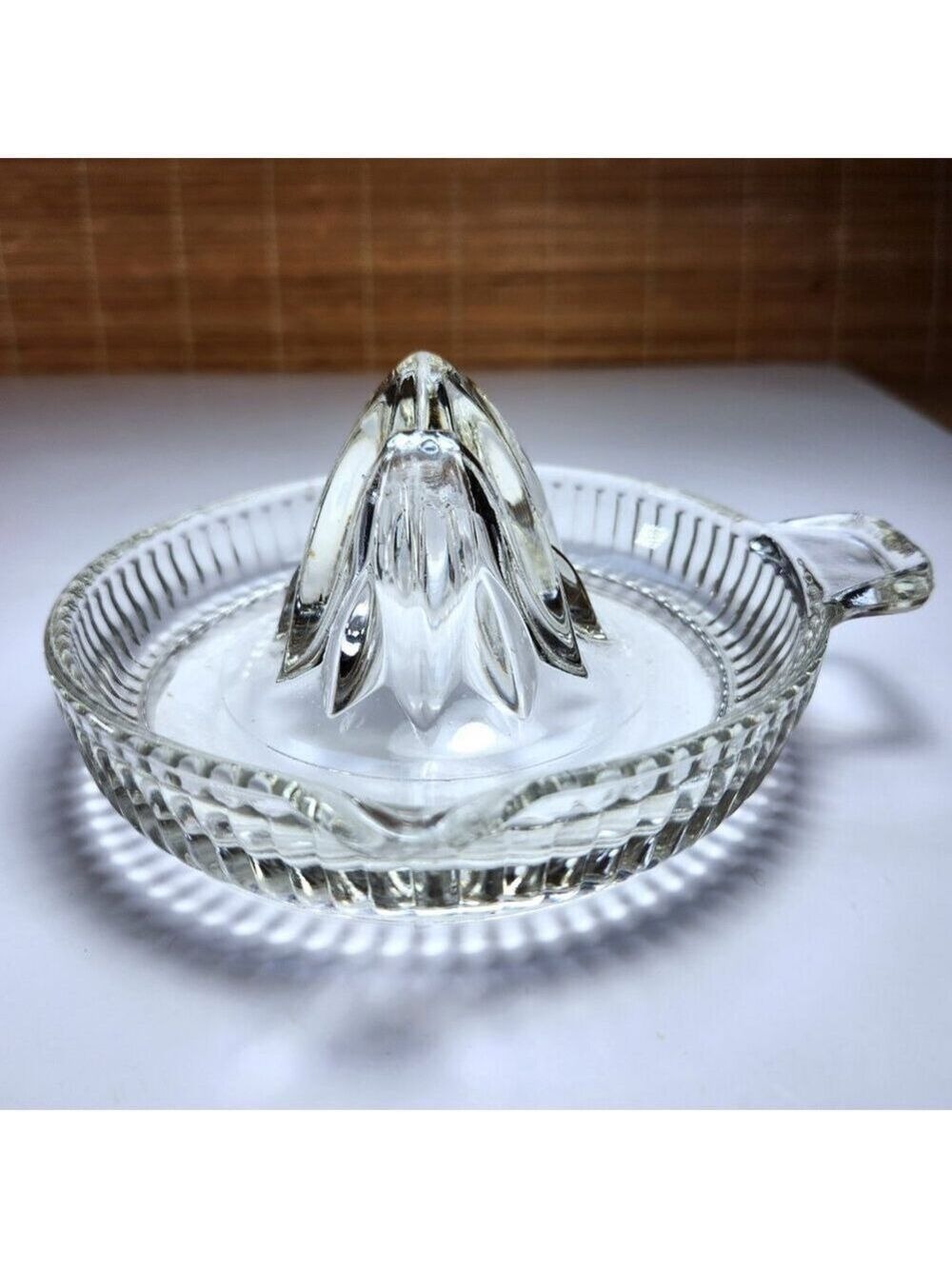 Vintage Clear Ribbed Glass Juicer Reamer 6" x 5.5" Citrus L9